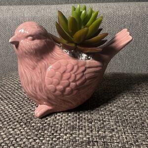 Pink Bird Pot with Artificial Succulent – Sweet Decorative Accent